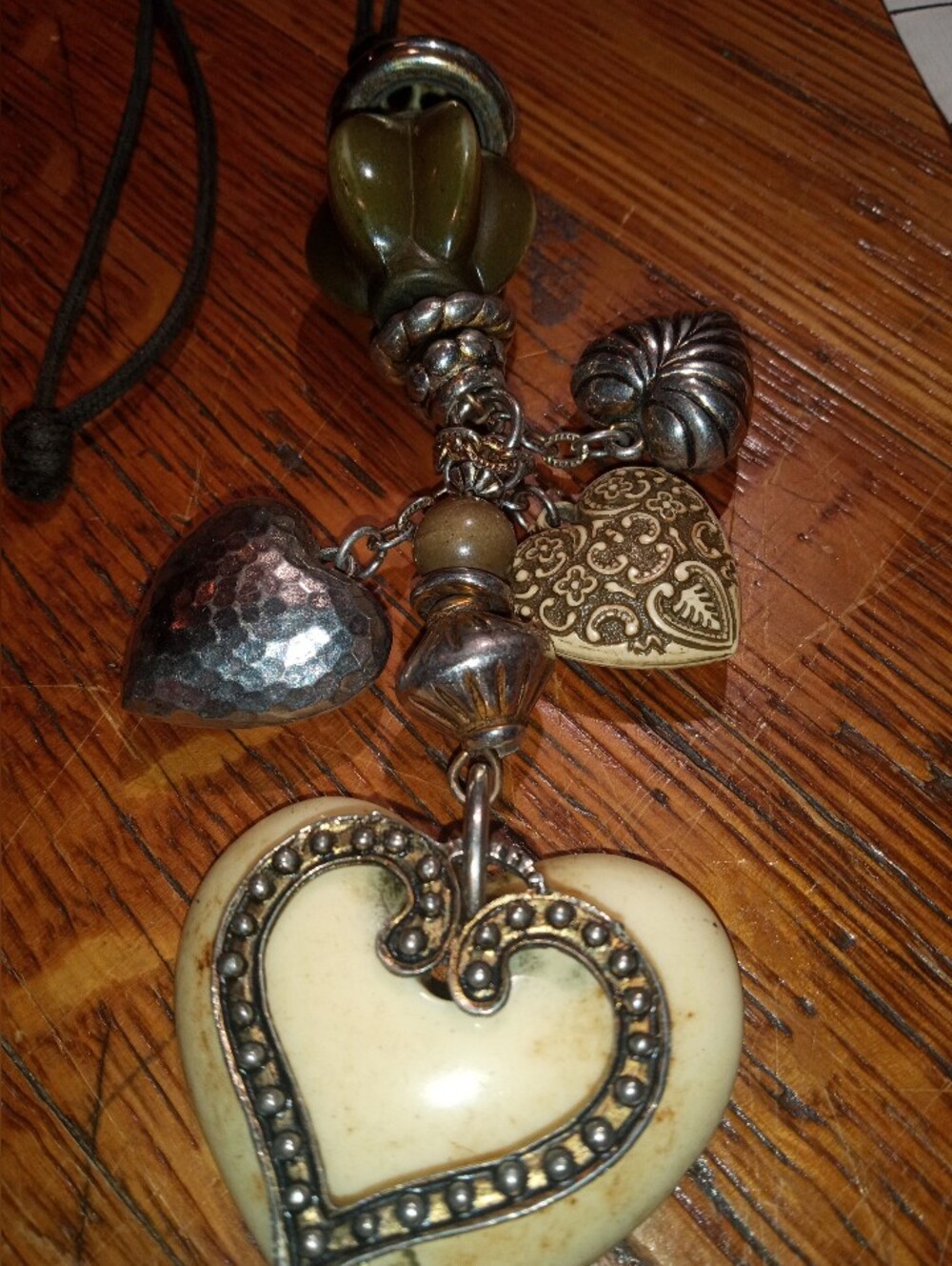 Heart Charm Pendant Necklace in Ivory and Antique Gold